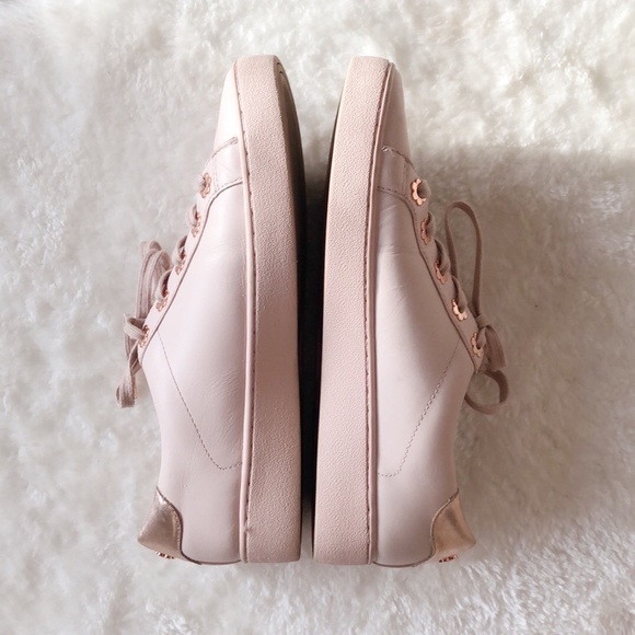 Michael Kors Irving Soft Pink Leather Rose Gold Lace Up Sneakers - Picture 8 of 11